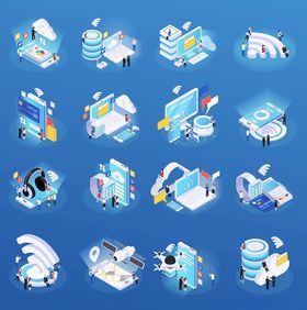 科技建筑等距风格图标集
