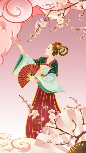 国潮美女赏花海报