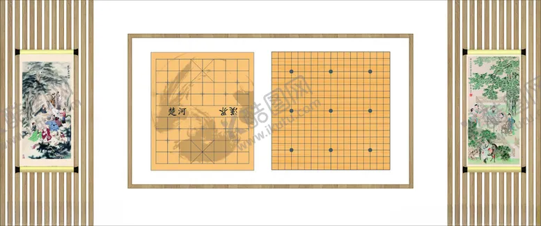 编号：86352612130704224911【酷图网】源文件下载-新中式棋背景墙