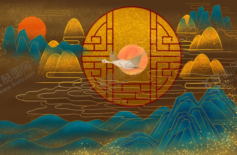 编号：56197104202311453753【酷图网】源文件下载-古风典雅山水插画