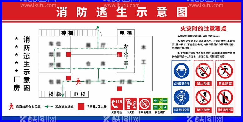 编号：19319112180235362101【酷图网】源文件下载-厂房消防逃生示意图挂墙画