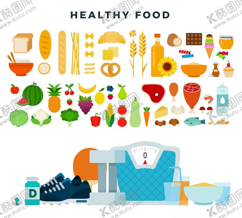 编号：59561111201436075365【酷图网】源文件下载-健康食品与运动元素集合