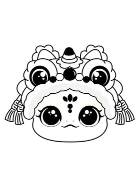 快乐蛇舞狮头线稿卡通插画