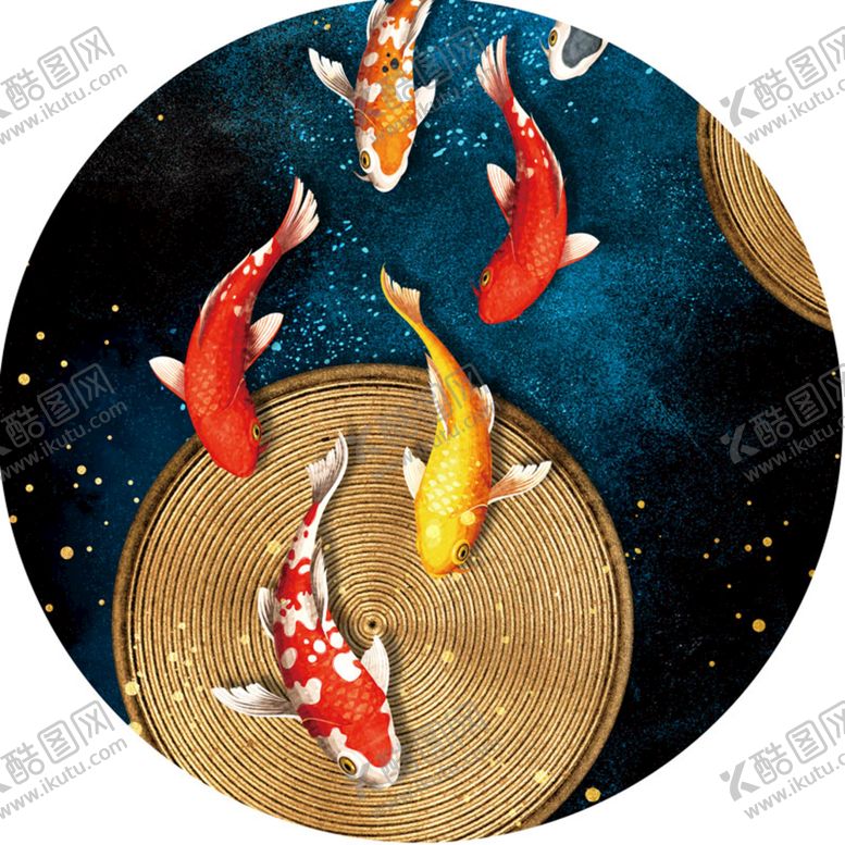 编号：08734209191708145341【酷图网】源文件下载-水彩游鱼圆形挂画装饰画