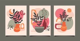 手绘清新绿植杯插画