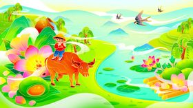 田园动物春日欢乐景象