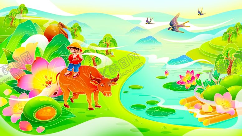 编号：88510004281309431805【酷图网】源文件下载-田园动物春日欢乐景象