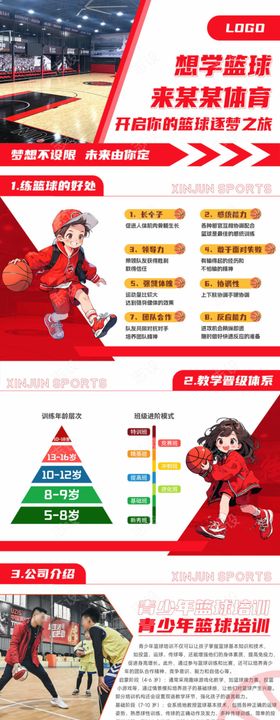 青少儿篮球课活动长图