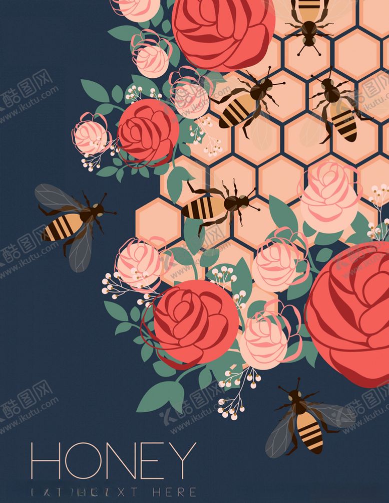 编号：92765007091510352603【酷图网】源文件下载-创意蜜蜂和玫瑰