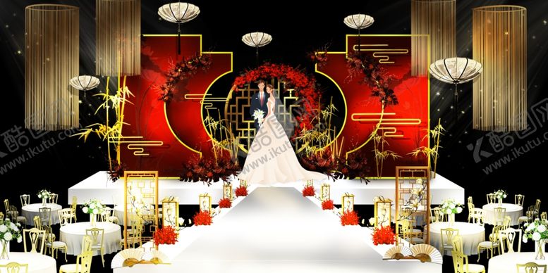编号：25541504140343368297【酷图网】源文件下载-中式婚礼舞台效果图
