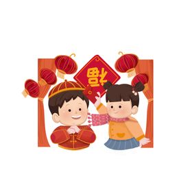 虎年新年场景套图逛庙会手绘小清