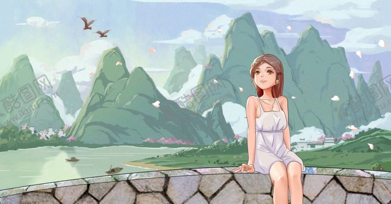 编号：65209010130603157350【酷图网】源文件下载-夏季少女人物清新插画卡通素材