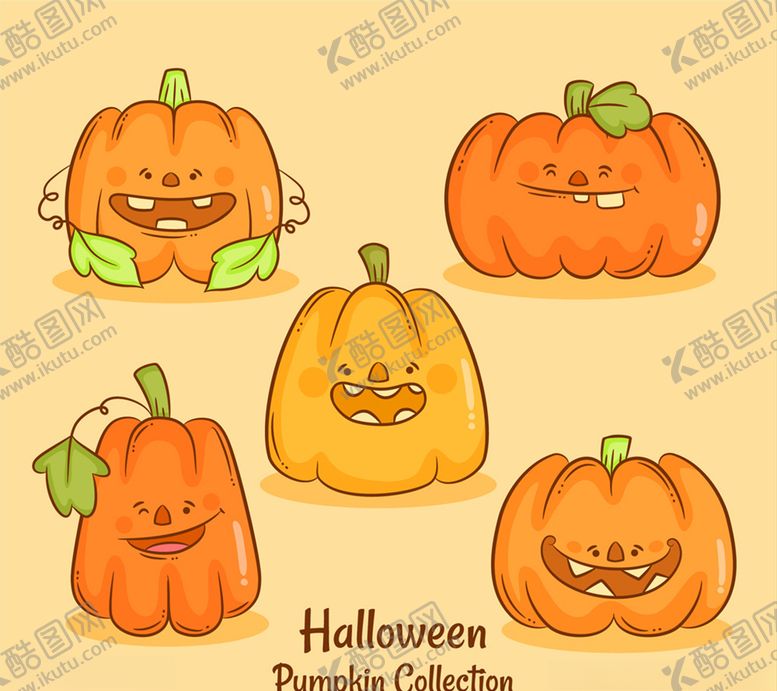 编号：25722409261305301221【酷图网】源文件下载-5款可爱表情万圣节南瓜