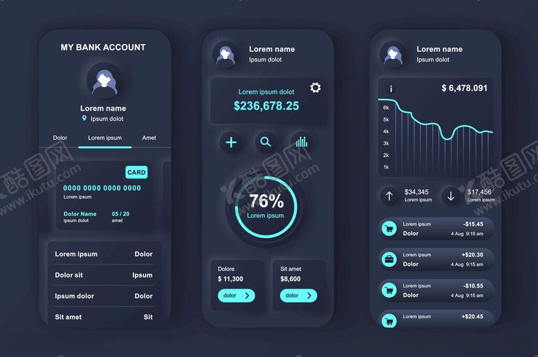 编号：40203211192237032374【酷图网】源文件下载-深色系手机应用界面设计