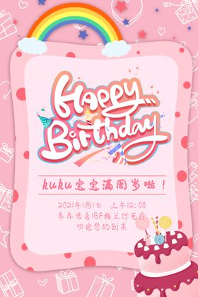 粉色绿色可爱女孩生日满月周岁趴体背景