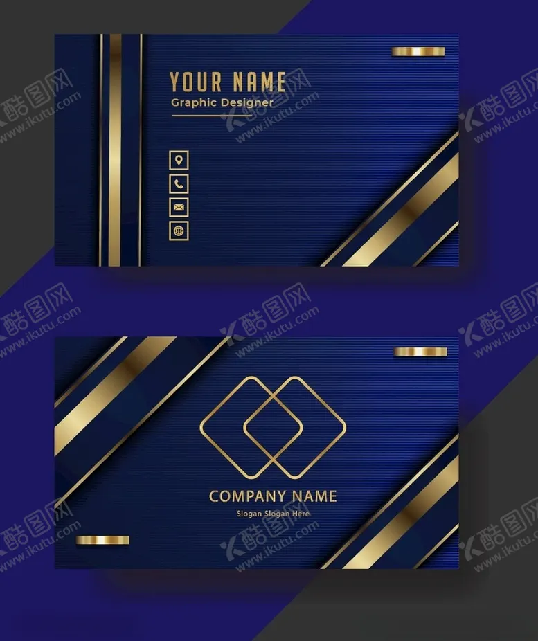 编号：55259506300444564074【酷图网】源文件下载-深蓝金纹商务名片设计