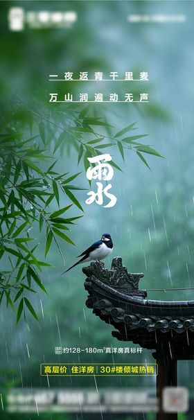 雨水下二十四节气屋檐海报