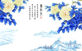 花鸟画牡丹蝴蝶背景墙