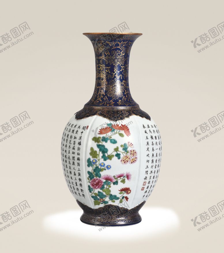 编号：38479807030737361476【酷图网】源文件下载-洋彩蓝地描金瓜棱瓶