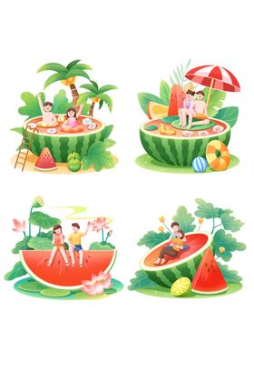 夏日西瓜主题度假插画