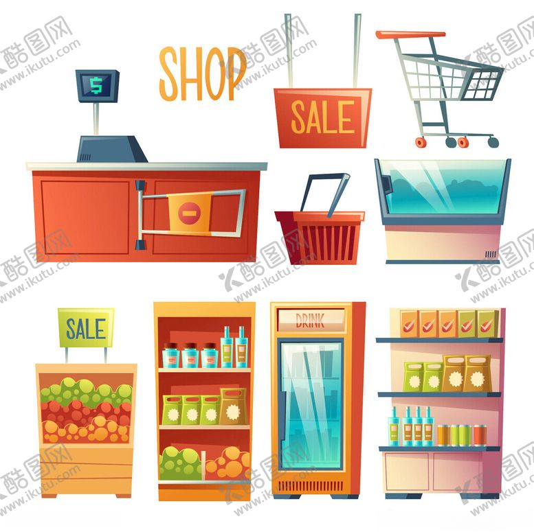 编号：53610304030008213949【酷图网】源文件下载-超市购物场景与设备展示
