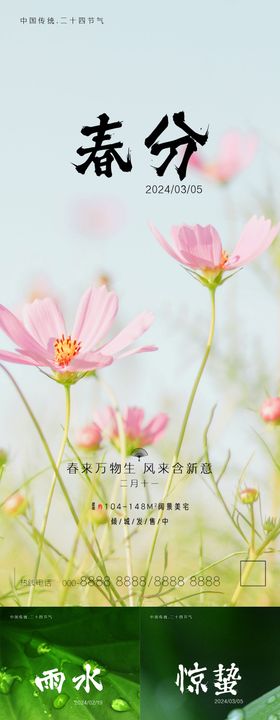 雨水谷雨惊蛰春分节气海报