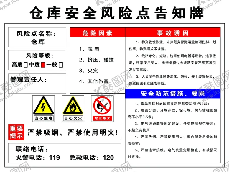 编号：46624102281534228569【酷图网】源文件下载-仓库安全风险点告知牌