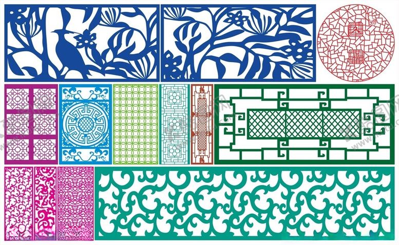 编号：21237110120226046112【酷图网】源文件下载-窗花镂空花纹屏风隔断雕花