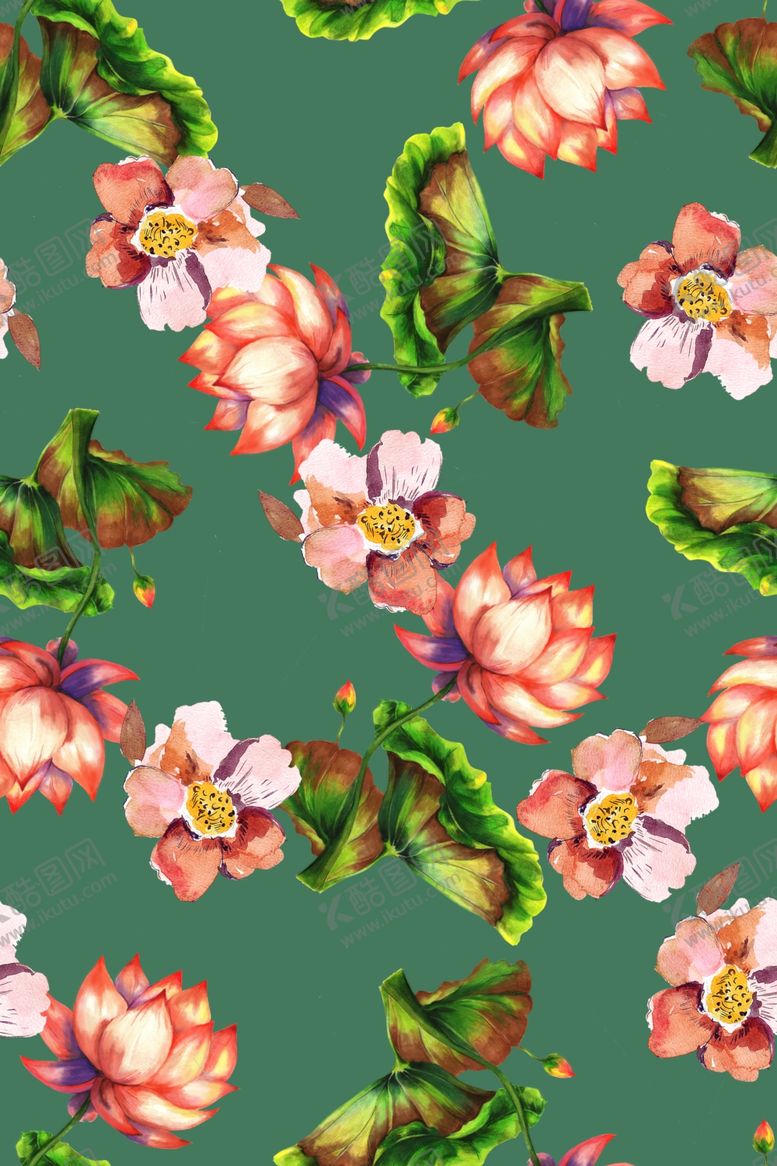 编号：82338809162051346659【酷图网】源文件下载-数码印花蓝底蓝色鲜艳荷花