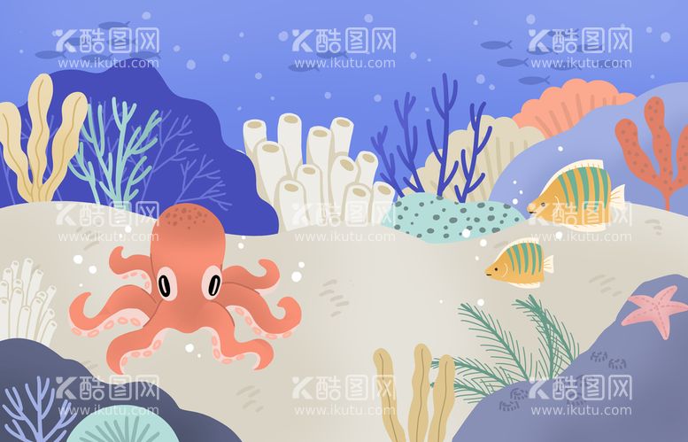 编号：98325110061518042431【酷图网】源文件下载-卡通海洋生物插画  