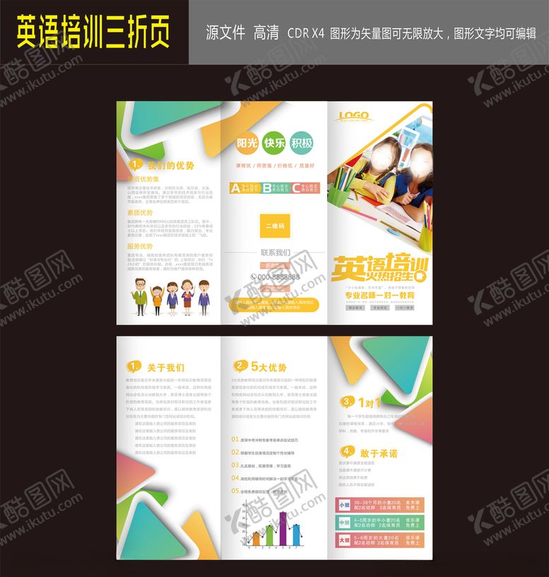 编号：50619305140055559366【酷图网】源文件下载-英语辅导班三折页