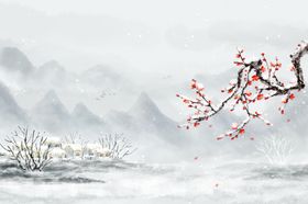 中国风梅花山水背景