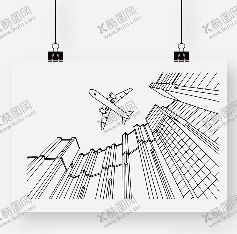 编号：12756709230748242734【酷图网】源文件下载-城市上空飞机线条艺术图