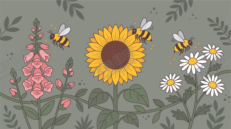 编号：28260604052221513100【酷图网】源文件下载-蜜蜂花丛