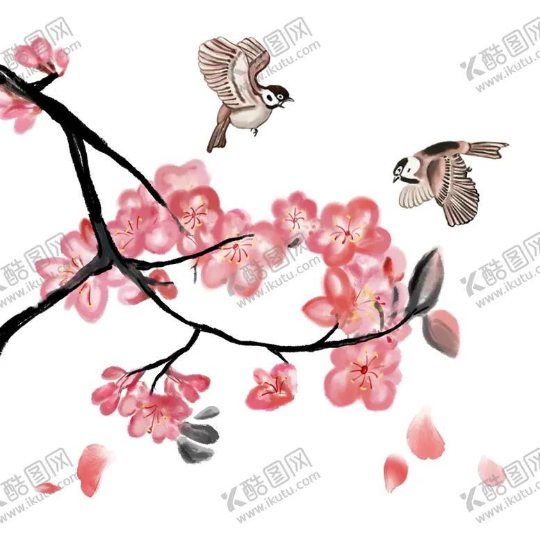 编号：87632705060131548447【酷图网】源文件下载-中国风桃花鸟插画