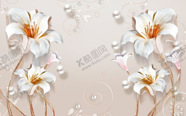 编号：75946709111150574629【酷图网】源文件下载-立体浮雕珠宝花背景墙