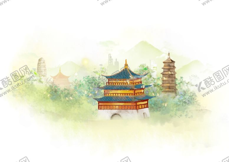 编号：77872005130831364627【酷图网】源文件下载-建筑古风插画卡通背景海报素材