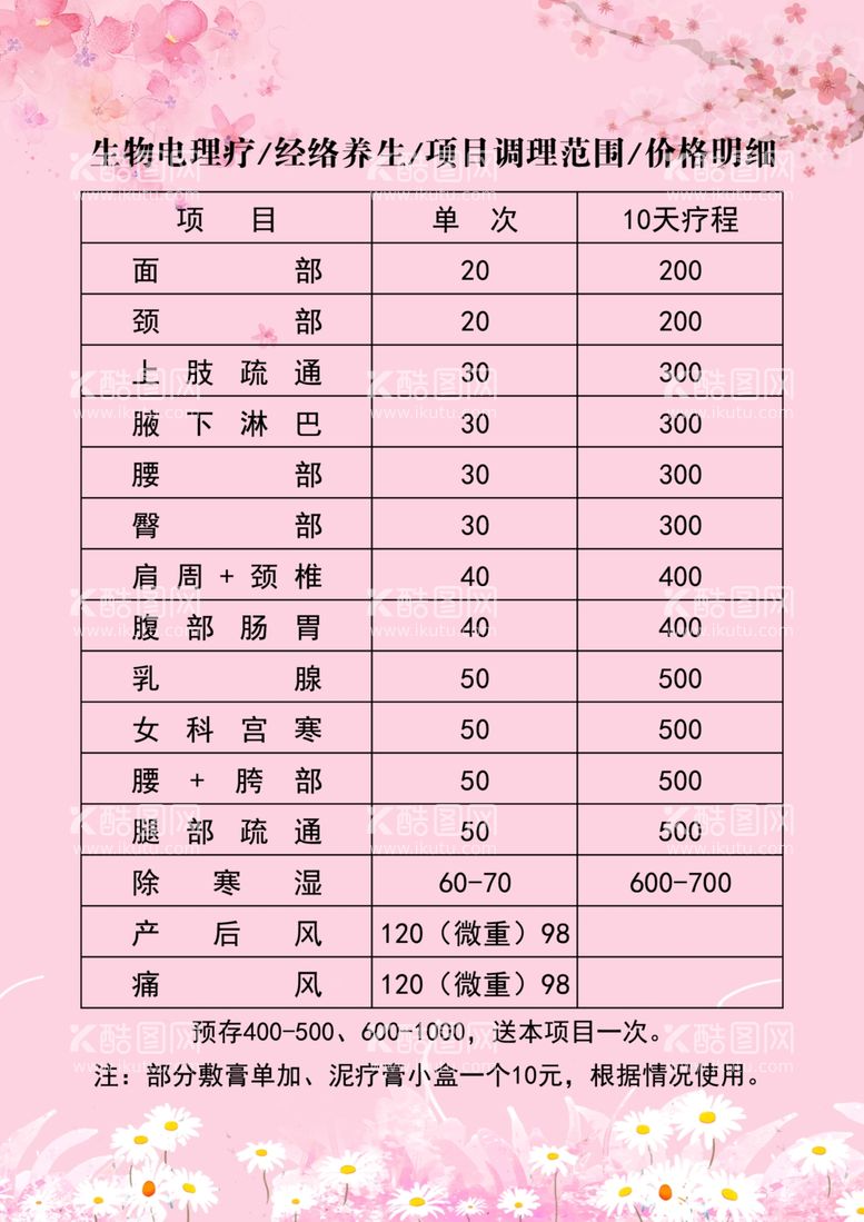 编号：51719912060019201176【酷图网】源文件下载-养生价目表