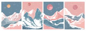 梦幻山海风景插画