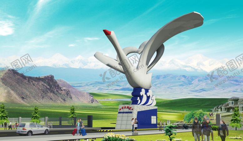 编号：58795309102105531292【酷图网】源文件下载-天鹅雕塑效果图