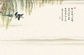 山水情梅花飞鸟背景墙