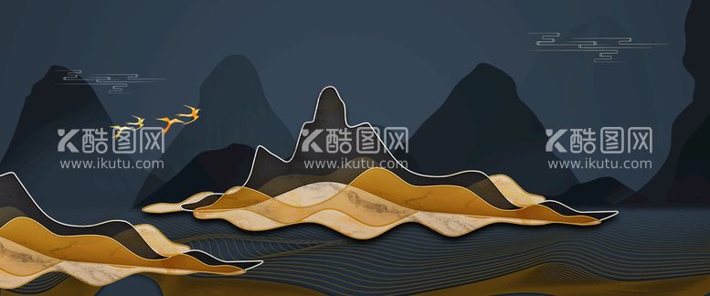 编号：92816409180529034107【酷图网】源文件下载-中式鎏金山水背景