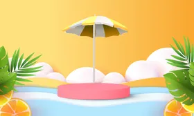 夏天促销背景折扣太阳伞海报