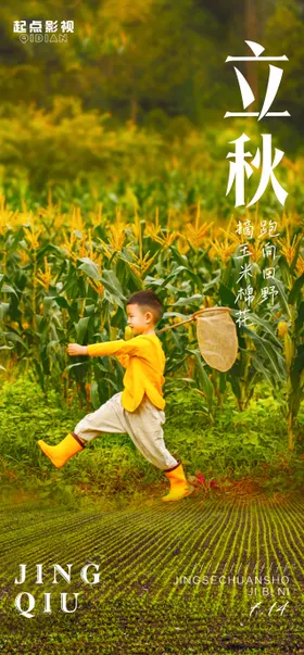 立秋节气海报玉米地小男孩二十四