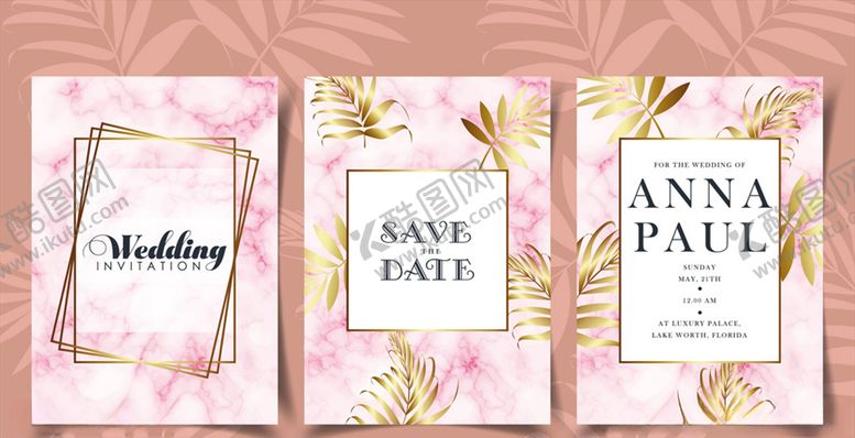 编号：74996809200107478375【酷图网】源文件下载-粉色大理石花纹婚礼邀请卡