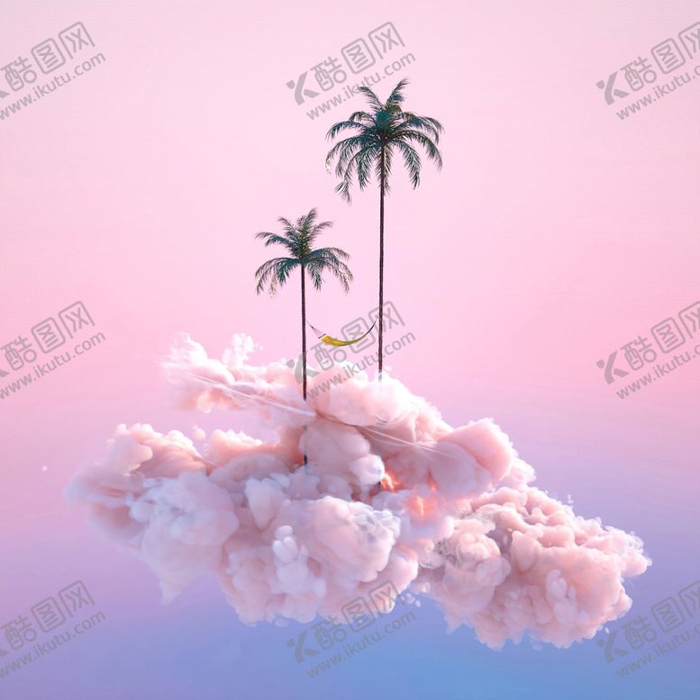 编号：13647809182141440176【酷图网】源文件下载-椰树粉色云彩艺术挂画装饰画