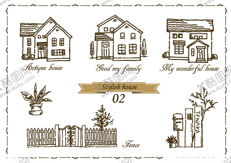 编号：60035011251804479087【酷图网】源文件下载-手绘风格房屋及庭院元素