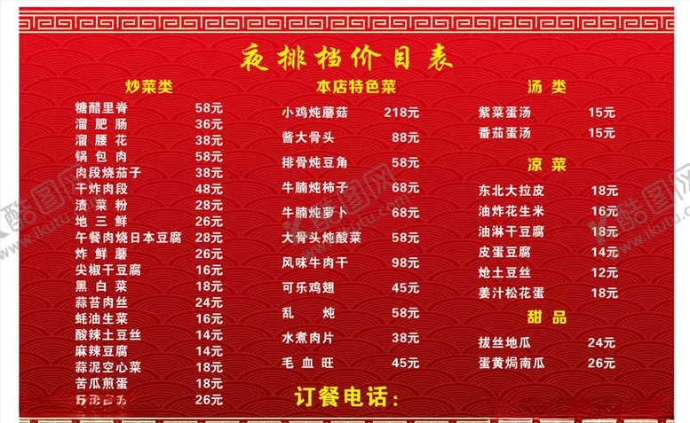 编号：31654405042310253019【酷图网】源文件下载-餐饮价目表