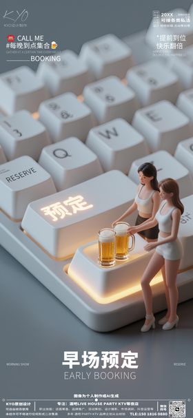 酒吧KTV早场预定转场透明音箱海报