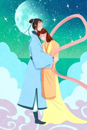 七夕情人节创意插画